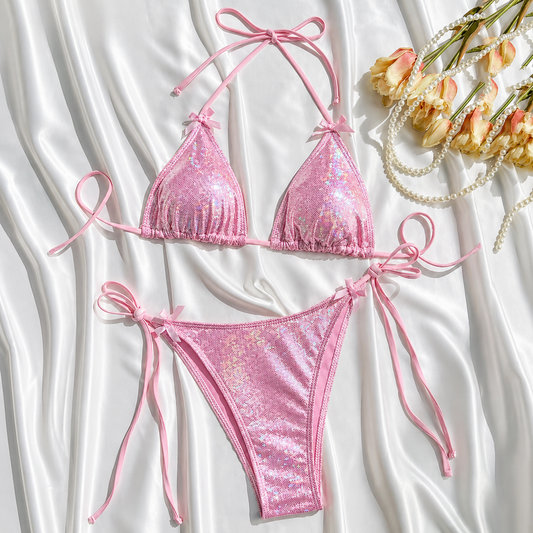 Bikini GLOW brillante con tirantes ajustables. Tendencia 2026