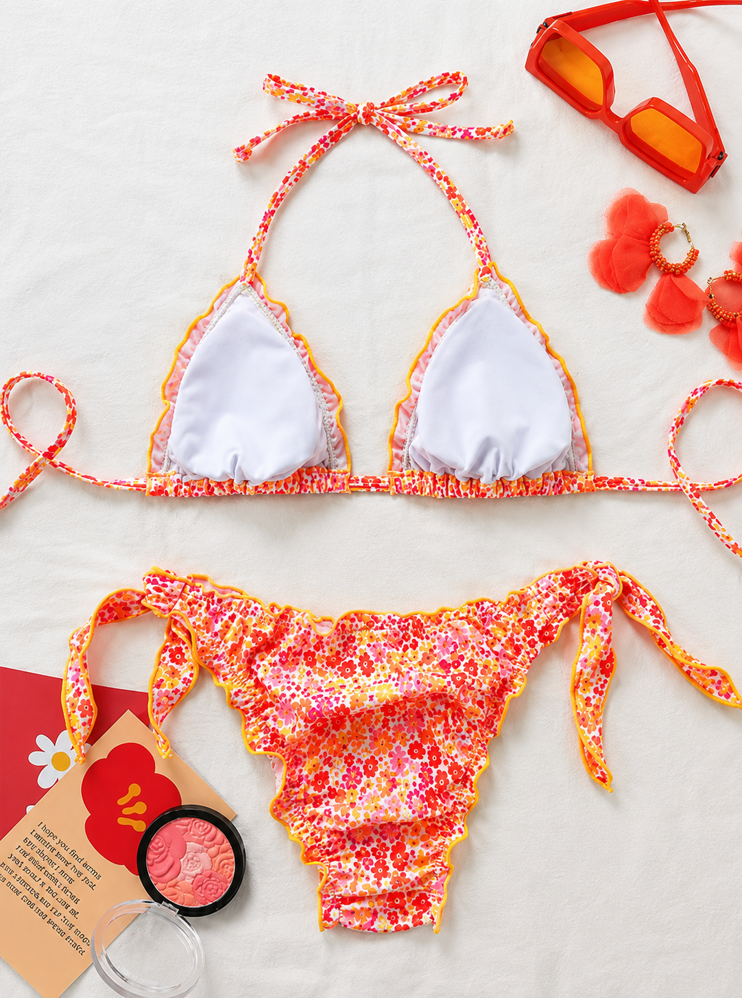 Conjunto de Bikini ZELIRA, diseño floral, estilo halter con volantes, push-Up.