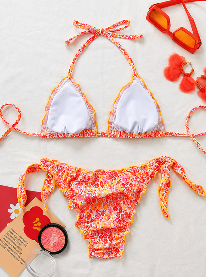 Conjunto de Bikini ZELIRA, diseño floral, estilo halter con volantes, push-Up.