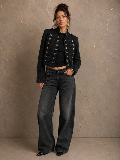 Chaqueta SOLANA estilo militar de denim, mezclilla.