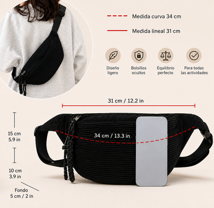 Ida |Bolso de hombro de pana Negro