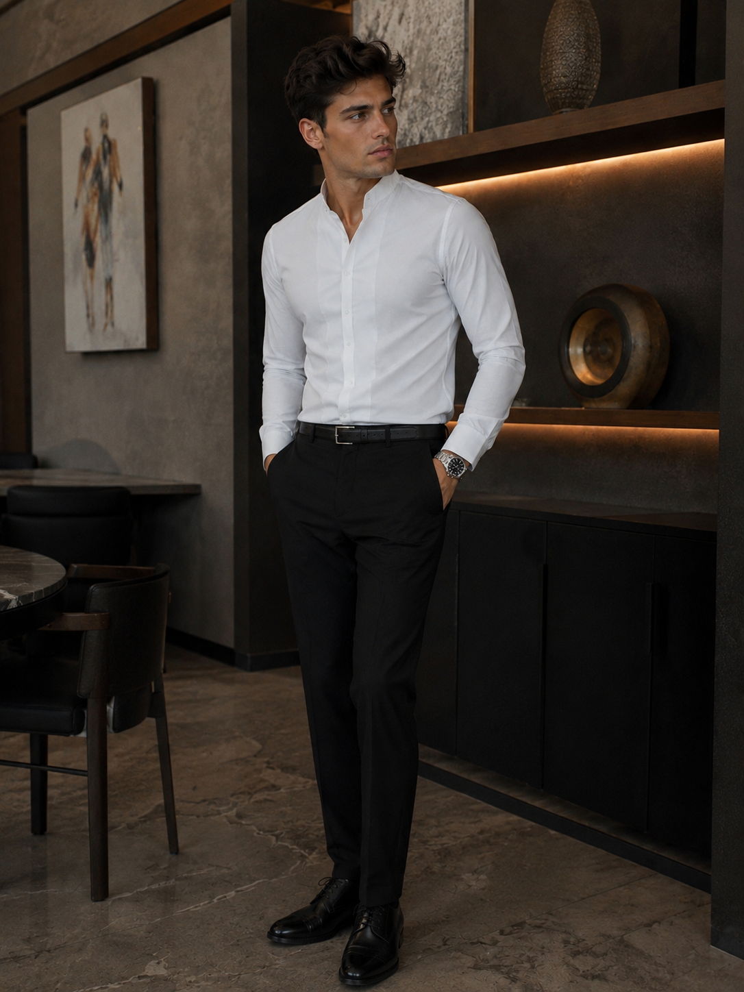 Camisa TURÍN elegante para hombre en tejido liso y suave, estilo traje.
