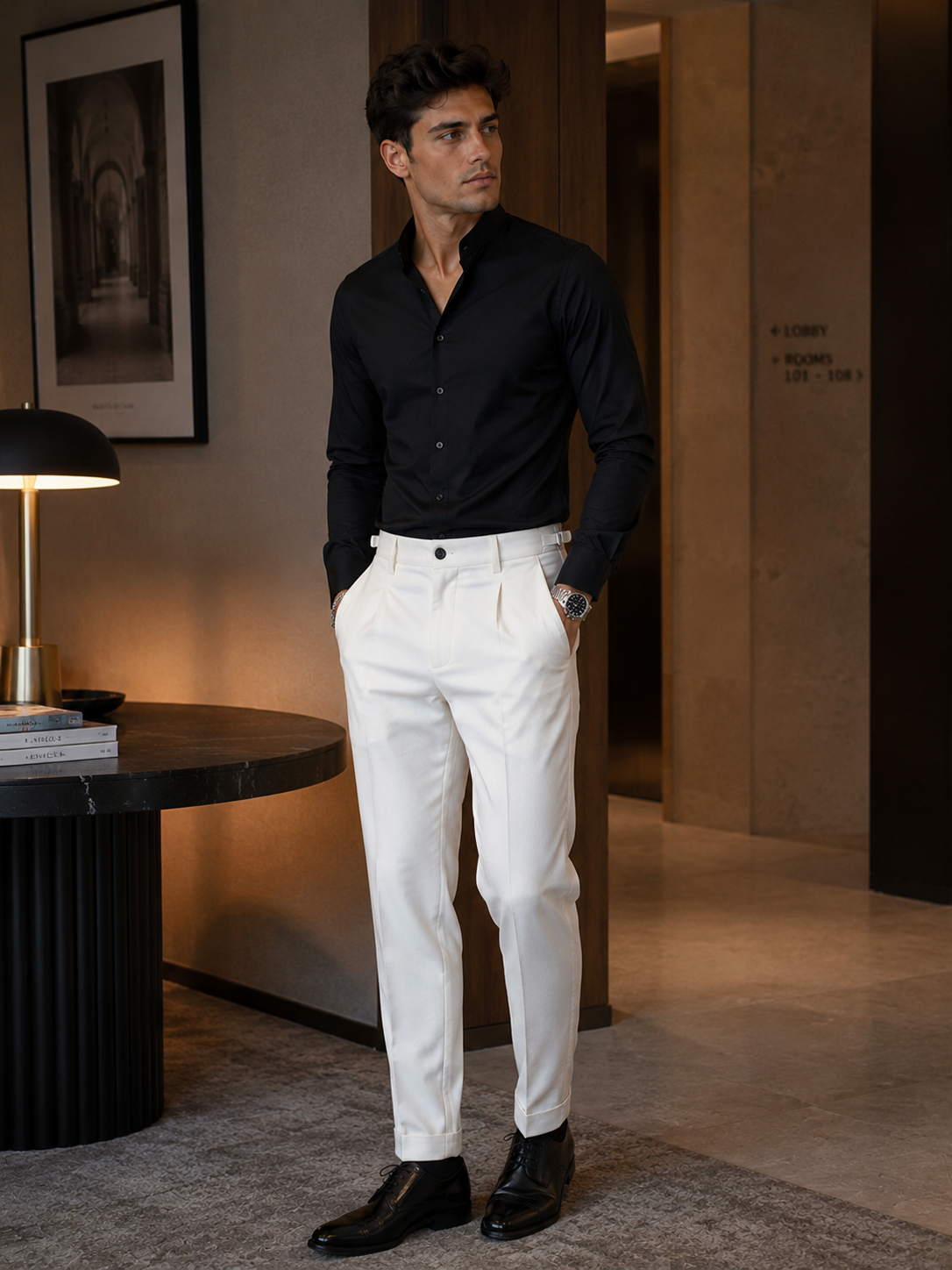 Camisa TURÍN elegante para hombre en tejido liso y suave, estilo traje.
