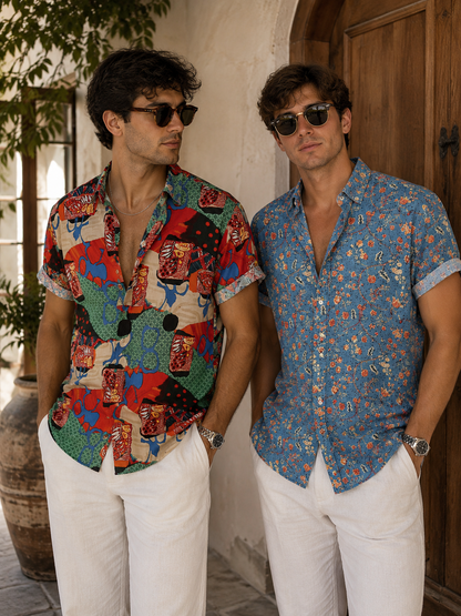Camisa NOHA Hombre Manga Corta | Camisa Casual Cuello Mandarín Verano Elegante