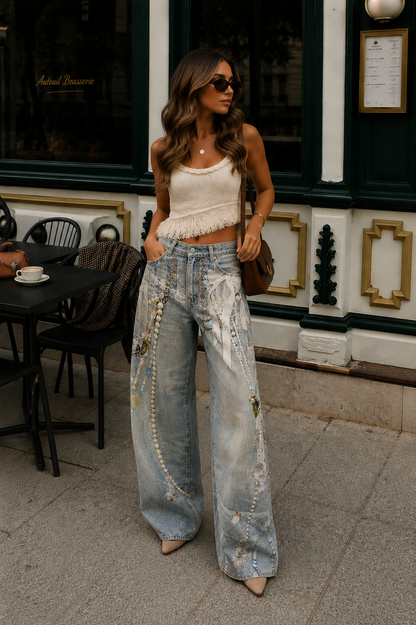 Pantalones ZELIN oversize vaqueros de pierna ancha con estampado abstracto.
