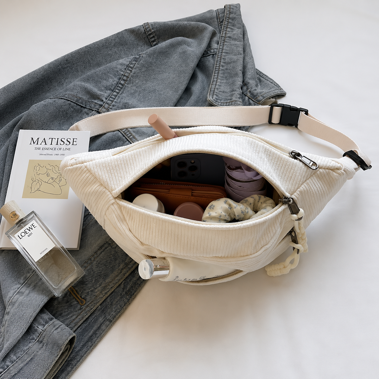 Clara | Bolso de hombro de pana Blanco Crema