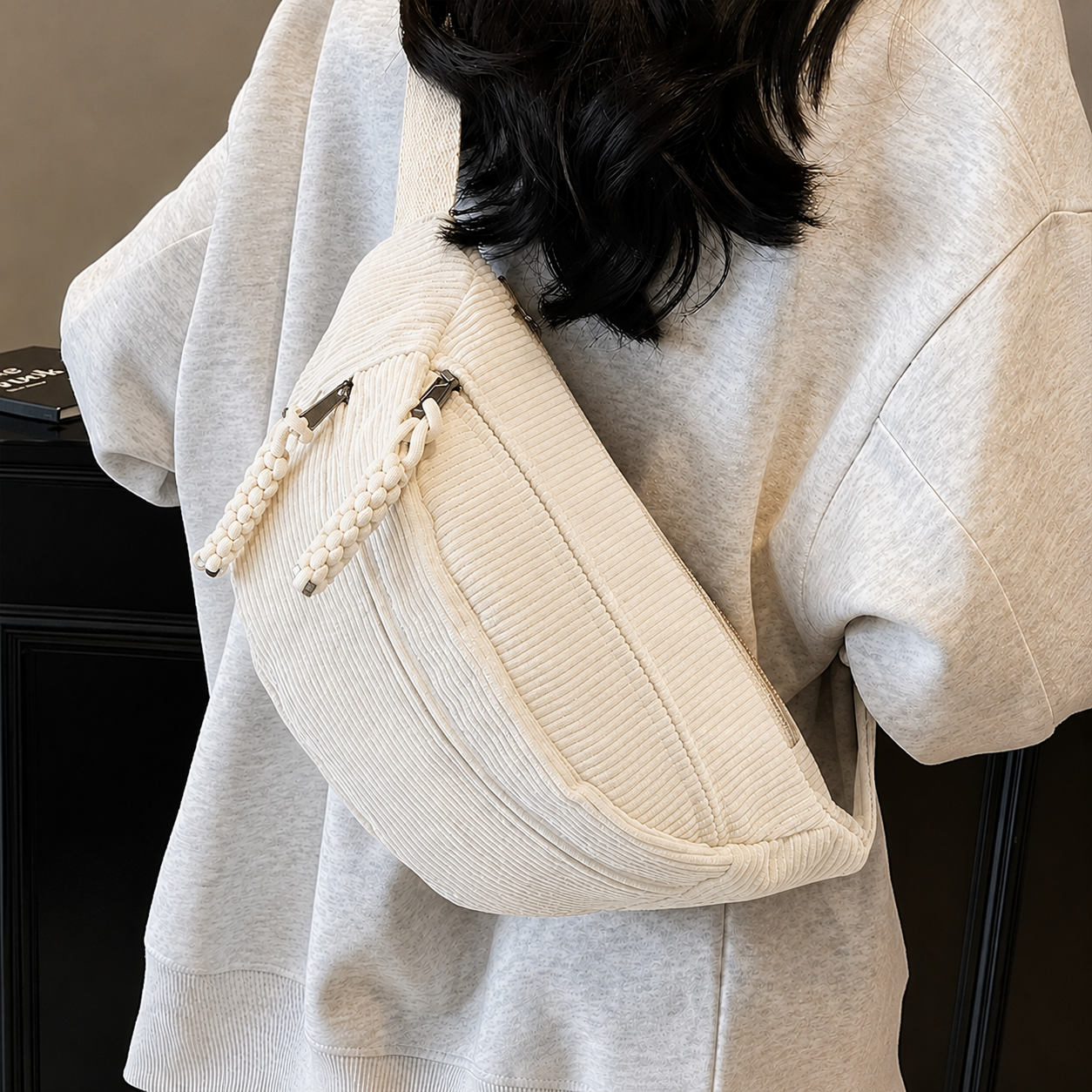 Clara | Bolso de hombro de pana Blanco Crema