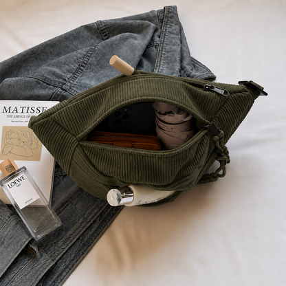 Paula | Bolso de hombro de pana Verde Militar