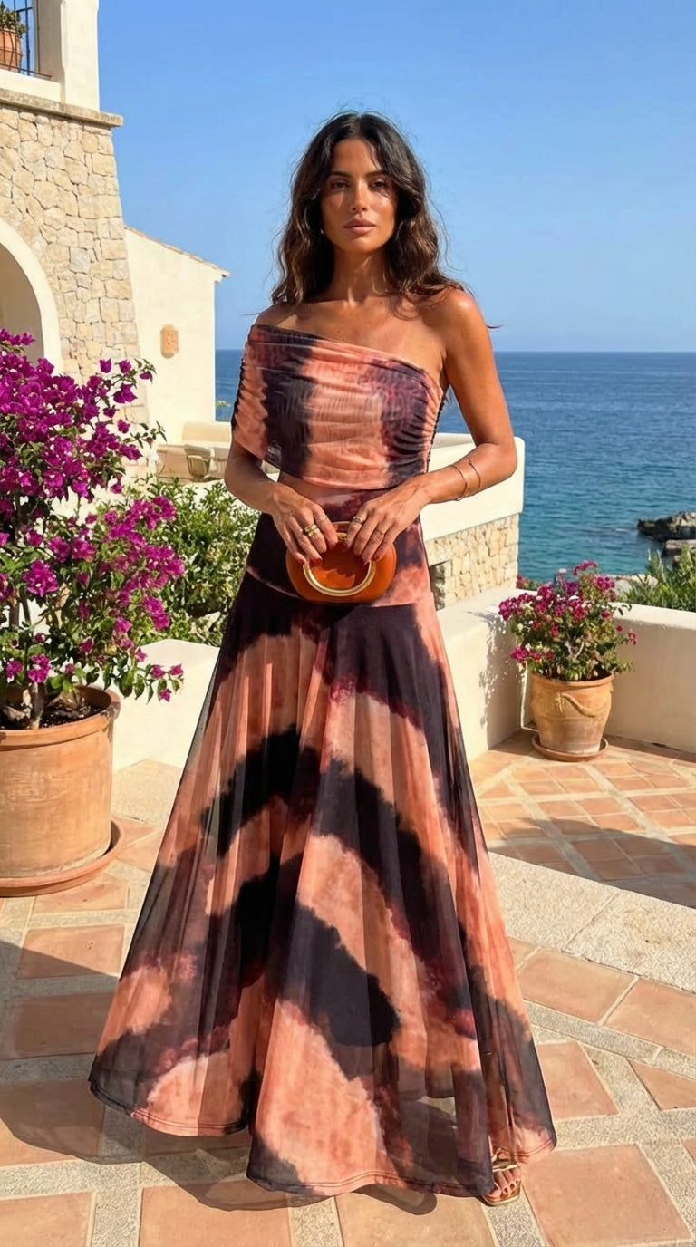 Vestido LUCÍA con Estampado Naranja y Marrón