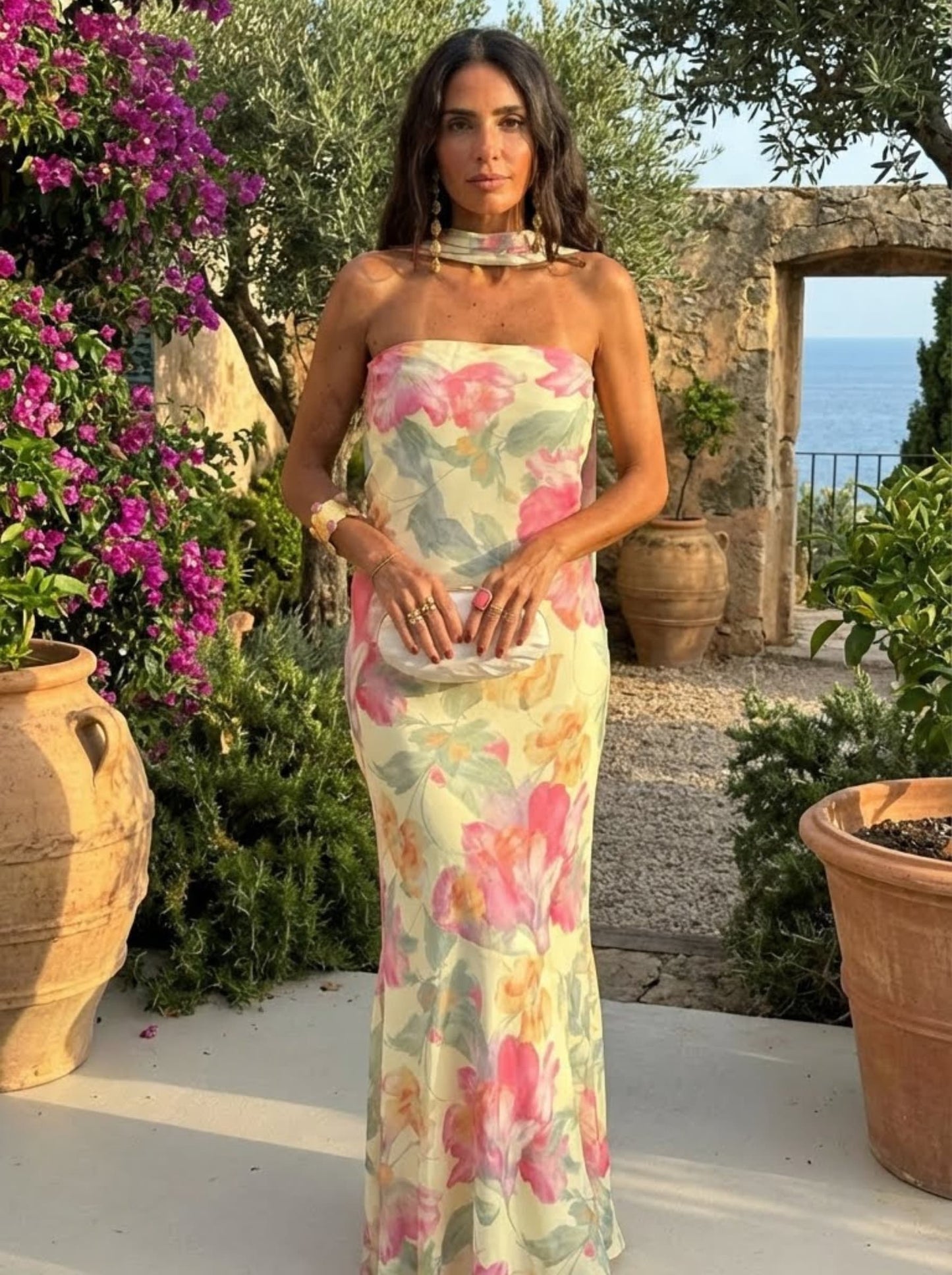 Vestido JAZMIN Largo Strapless Floral