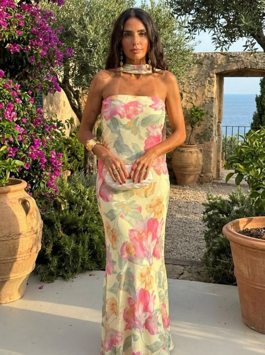 Vestido JAZMIN Largo Strapless Floral