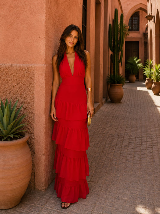 Vestido ESTER en Rojo con cuello Halter