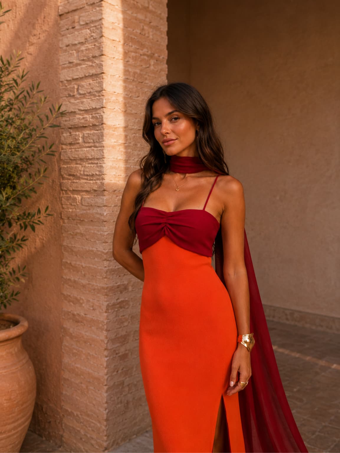 Vestido CARMEN Largo Drapeado Bicolor