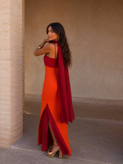 Vestido CARMEN Largo Drapeado Bicolor