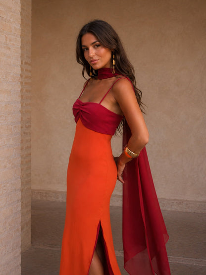 Vestido CARMEN Largo Drapeado Bicolor