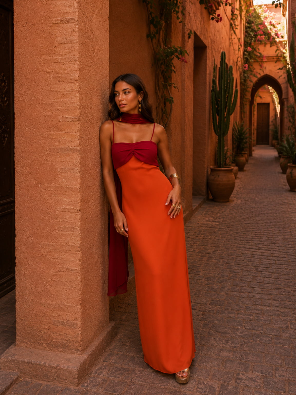 Vestido CARMEN Largo Drapeado Bicolor