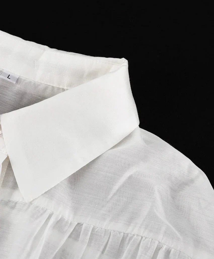 Camisa blusa BIANCA, con volantes, liviana, elegante, manga larga.