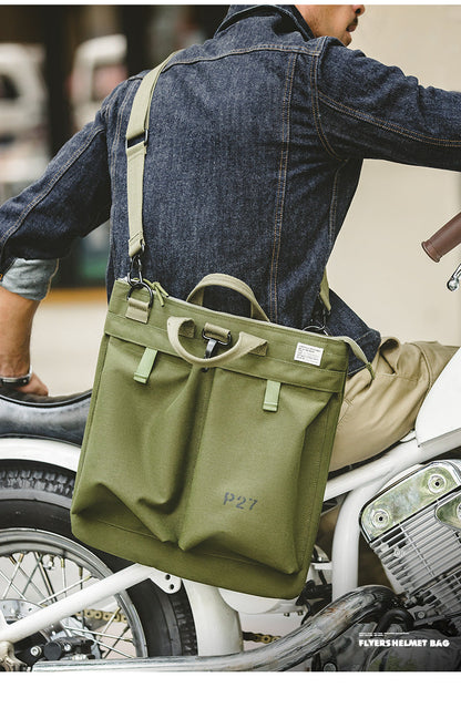 Bolsa LEO para portátil con diseño vintage de lona y casco para hombre.