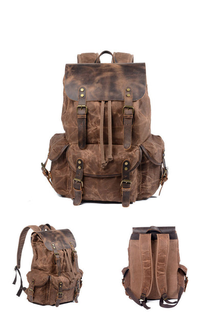 Mochila ANDES de senderismo informal de lona encerada con cordón ajustable estilo vintage