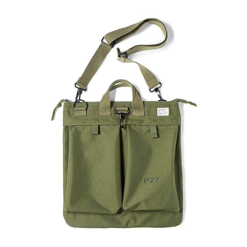 Bolsa LEO para portátil con diseño vintage de lona y casco para hombre.
