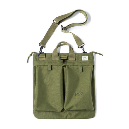 Bolsa LEO para portátil con diseño vintage de lona y casco para hombre.