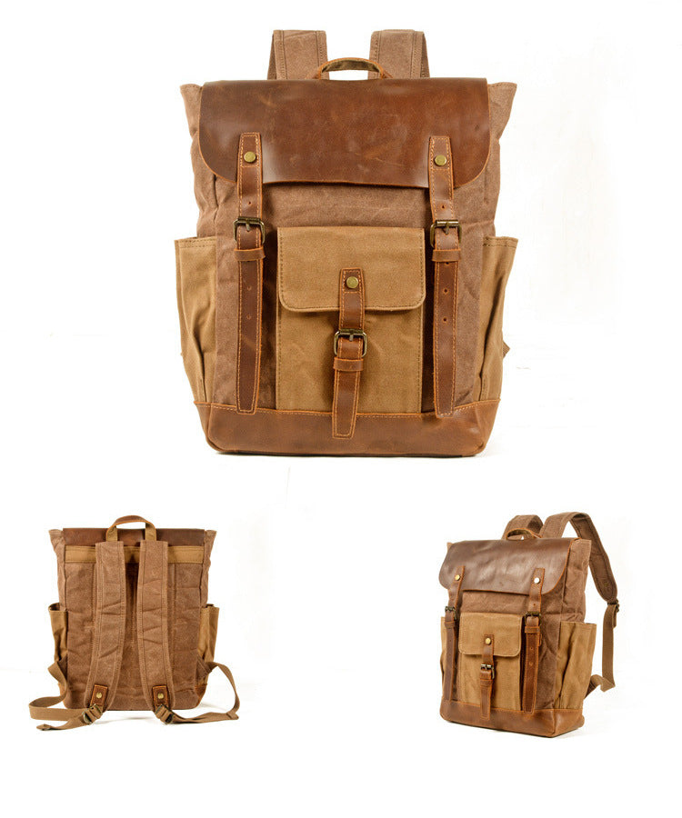 Mochila PRAGA vintage impermeable de lona y cuero