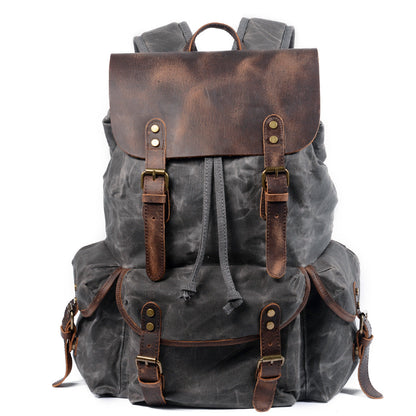 Mochila ANDES de senderismo informal de lona encerada con cordón ajustable estilo vintage