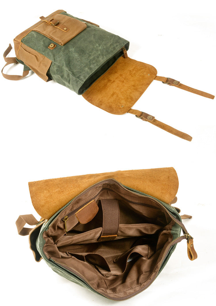 Mochila PRAGA vintage impermeable de lona y cuero