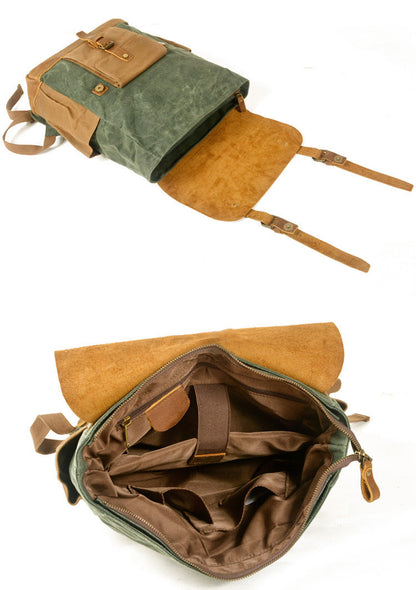 Mochila PRAGA vintage impermeable de lona y cuero