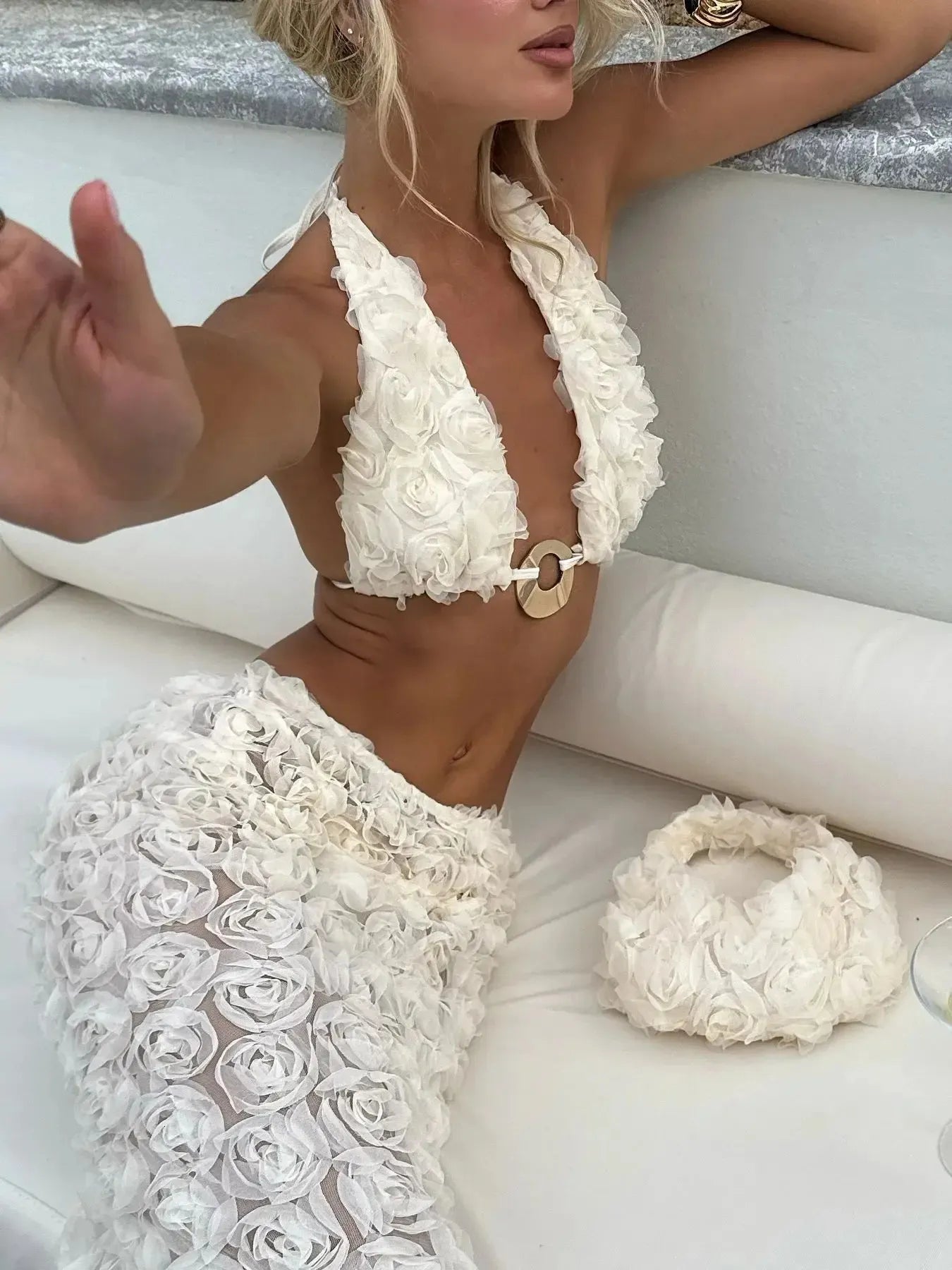 Conjunto de bikini PAULA de flores 3D.