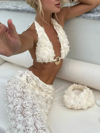 Conjunto de bikini PAULA de flores 3D.