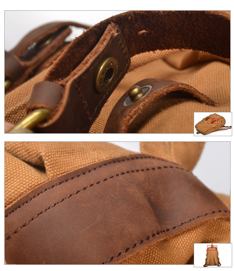 Mochila informal CAIRO de lona y cuero con gran capacidad de almacenamiento estilo retro