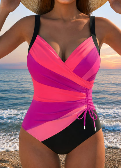 Traje de baño PILAR envolvente de lujo con estampado colorido.