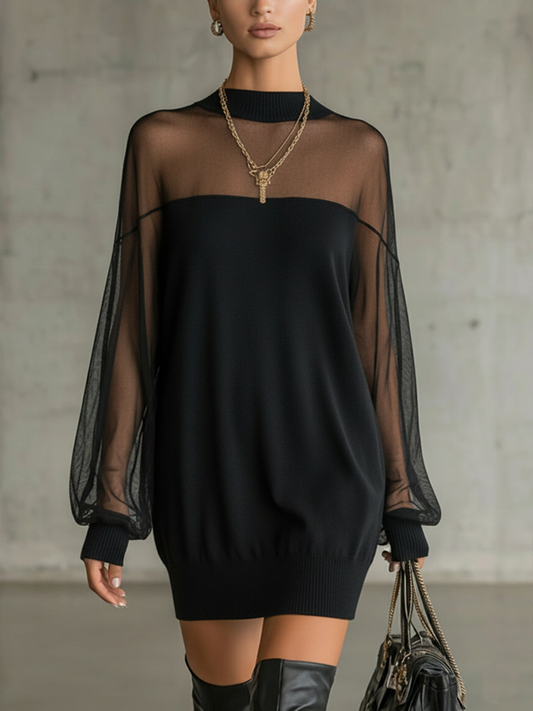 AMÉLIE™ | Elegante minivestido negro con mangas de malla