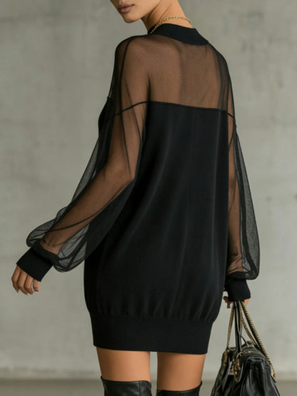 AMÉLIE™ | Elegante minivestido negro con mangas de malla