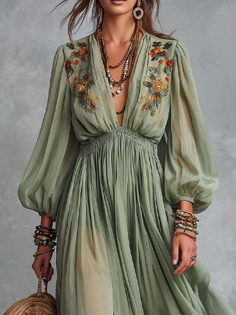 Élodine™ | Vestido largo bohemio con estampado flora