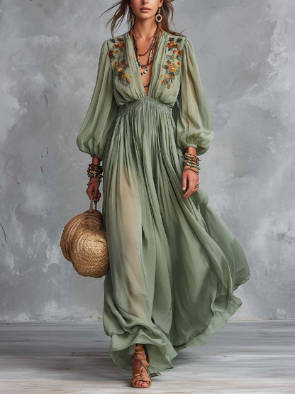 Élodine™ | Vestido largo bohemio con estampado flora