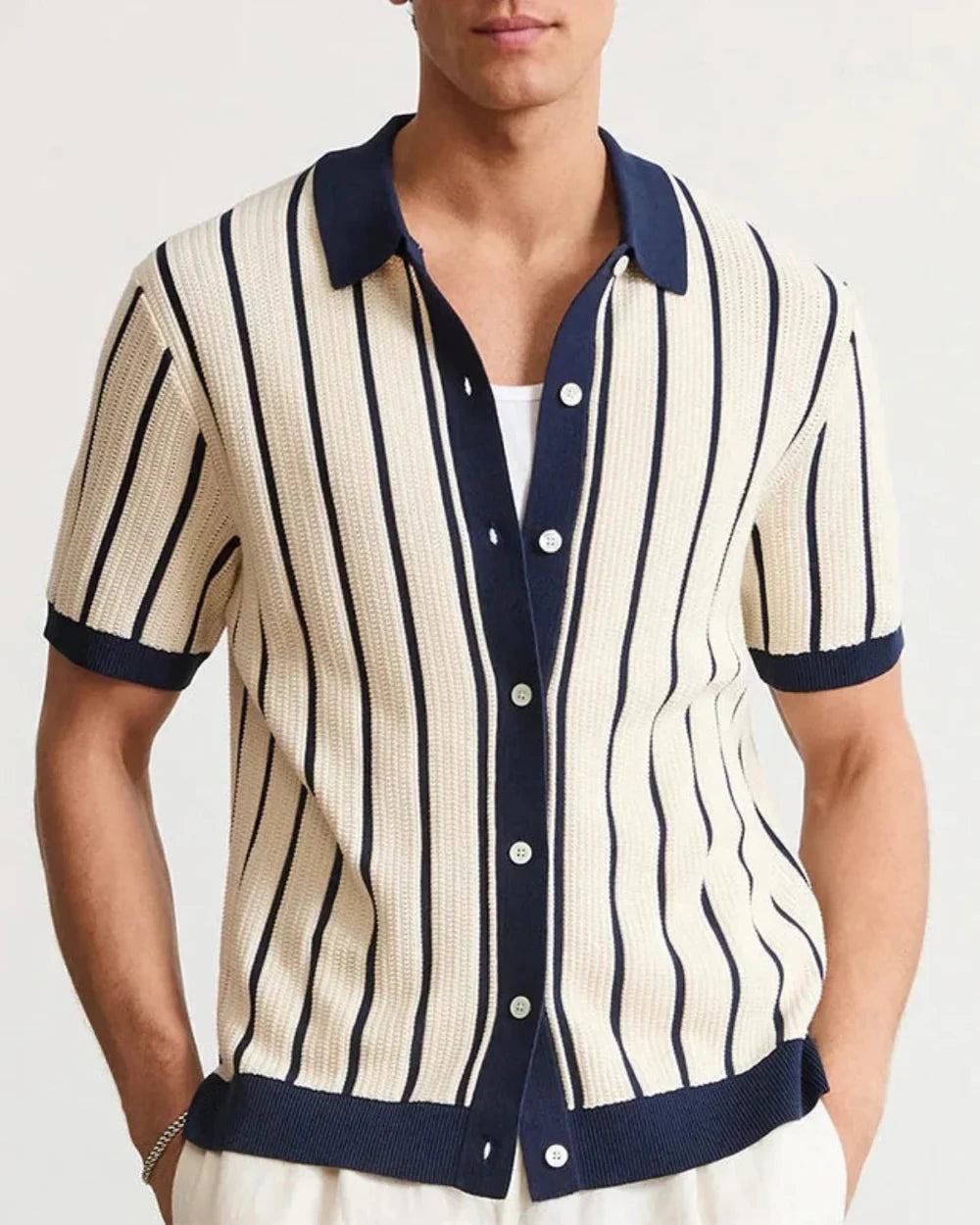 Camisa DILAN de Hombre de Rayas Manga Corta | Camisa Casual Elegante Tejido Ligero