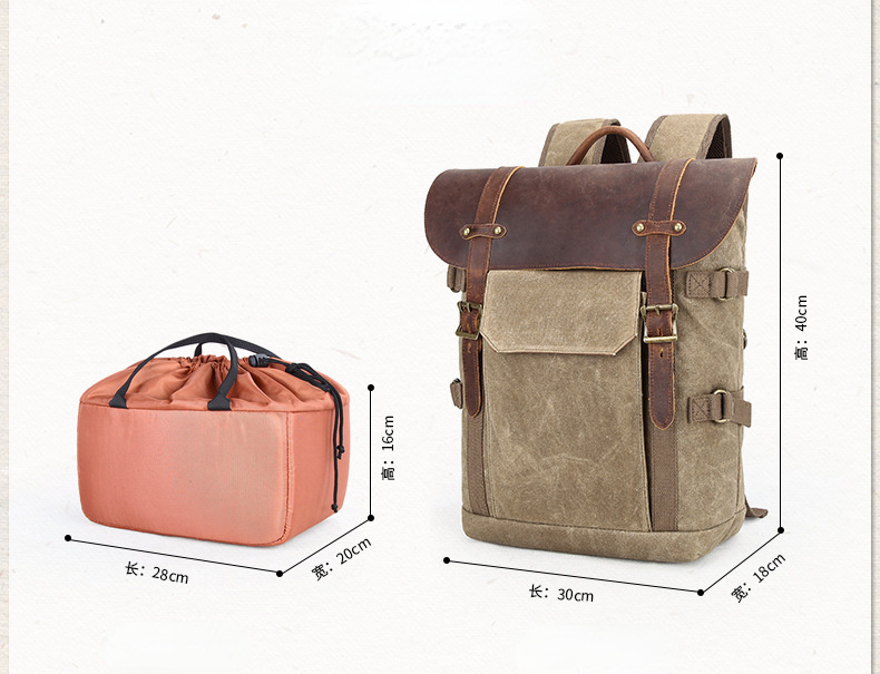 Mochila POOL vintage de lona encerada y cuero para cámara réflex
