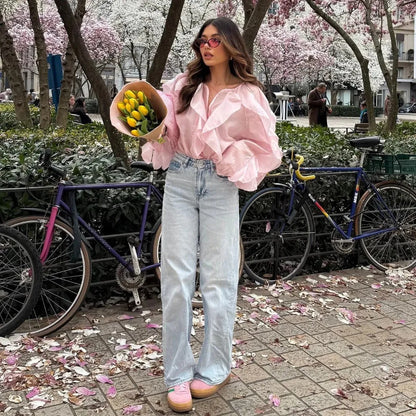 Camisa blusa FLORA, con volantes, tendencia 2026.