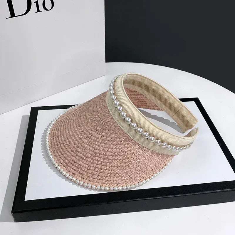 Sombrero de playa informal con visera de perlas