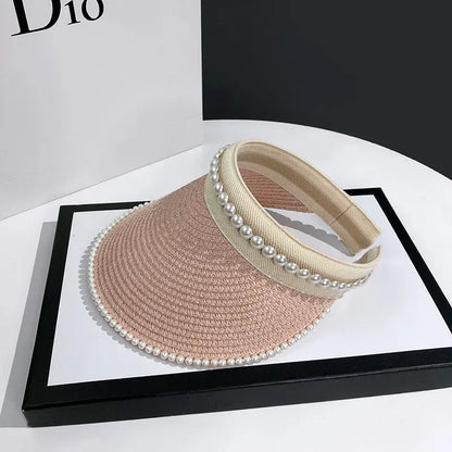Sombrero de playa informal con visera de perlas