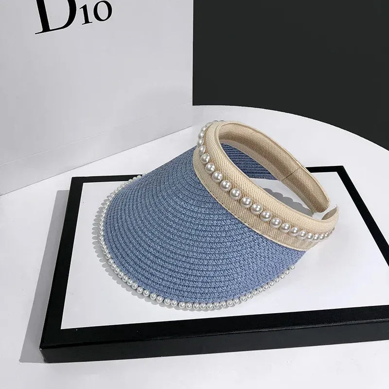 Sombrero de playa informal con visera de perlas