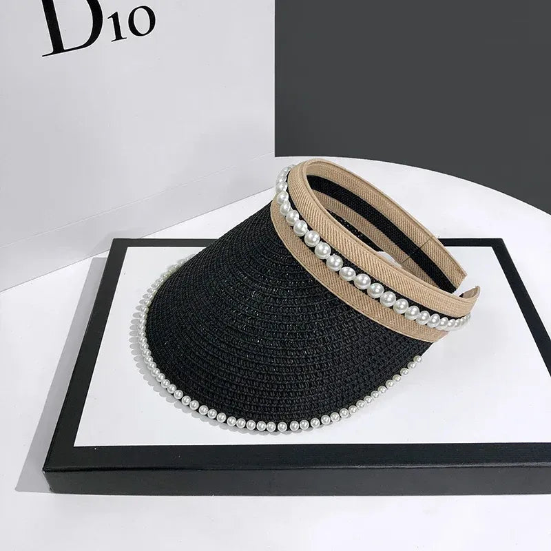 Sombrero de playa informal con visera de perlas
