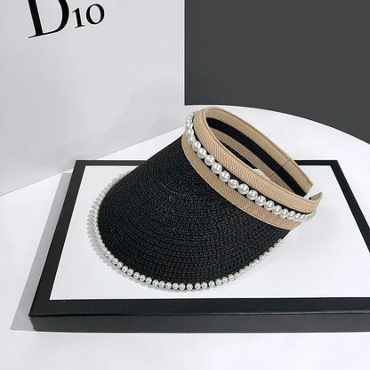 Sombrero de playa informal con visera de perlas