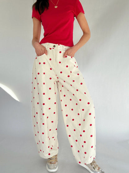 Pantalón PRINCESS, ancho, delicado, con lunares.