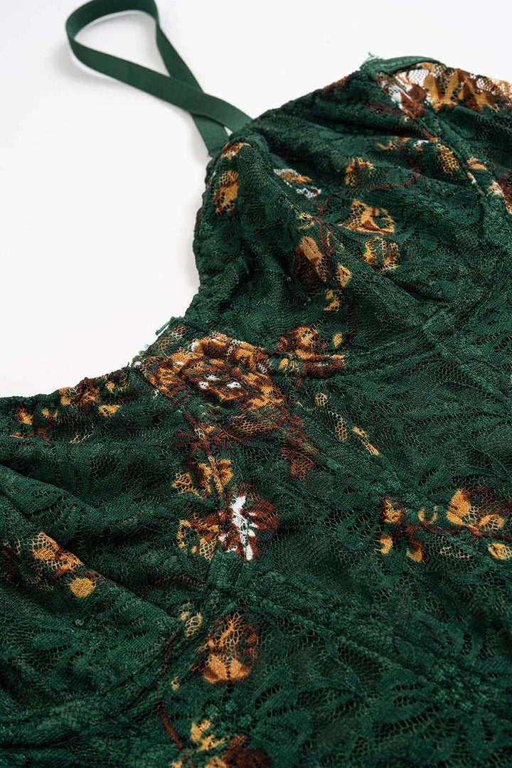 Body NOIR BLOOM sin mangas tipo bustier corsé con estampado floral bordado.