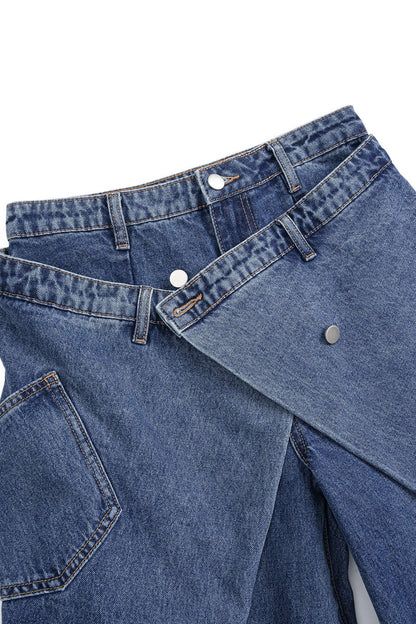Vaqueros JAM oversize asimétricos cruzado con botones, denim.
