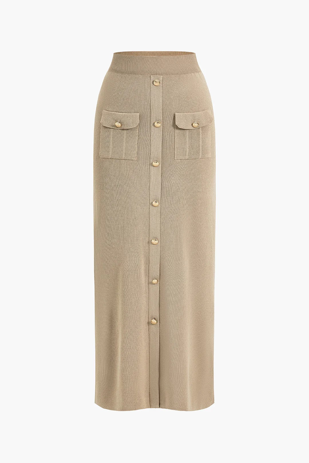 Conjunto ATELIER de top corto de punto abotonado y falda larga.