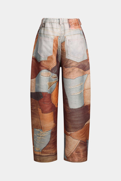 Pantalones COLAGE anchos con botones y bloques de color.